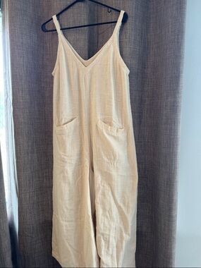 NATURAL LIFE Cream Wide-Leg Linen-Blend Jumpsuit